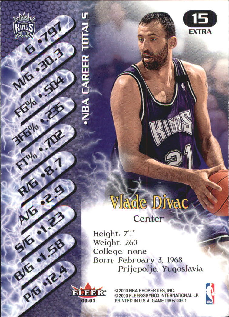 2000-01 Fleer Game Time Extra #15 Vlade Divac back image