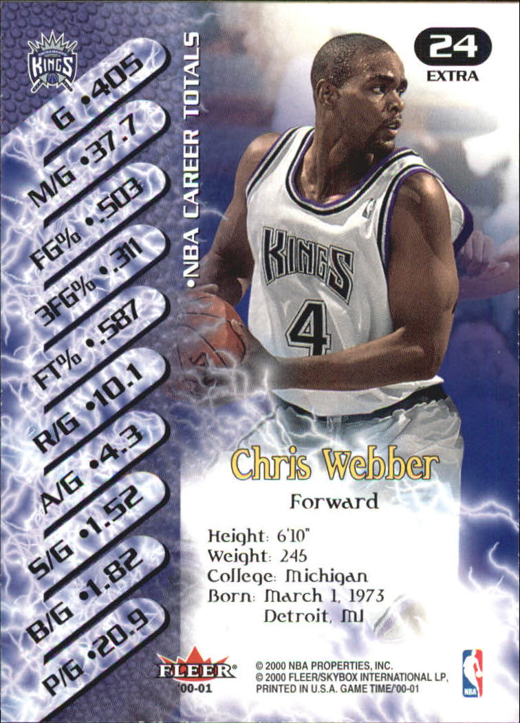 2000-01 Fleer Game Time Extra #24 Chris Webber back image