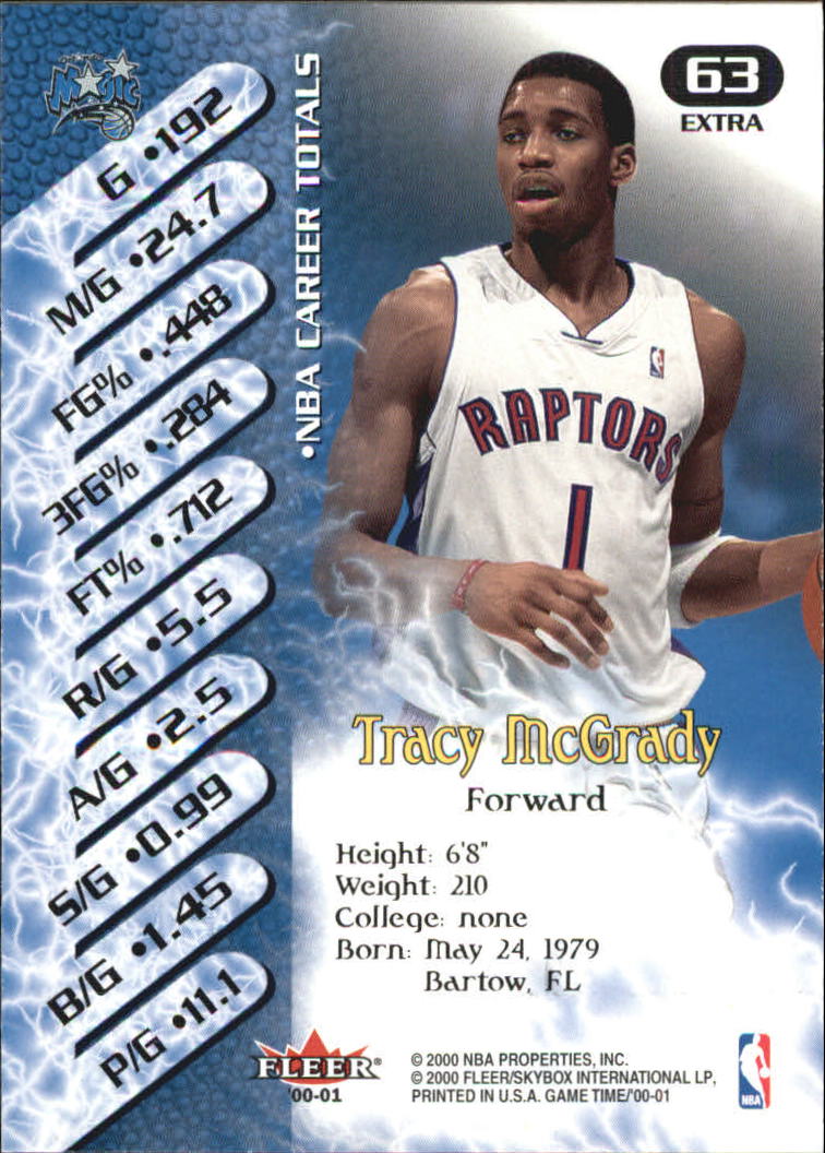 2000-01 Fleer Game Time Extra #63 Tracy McGrady back image