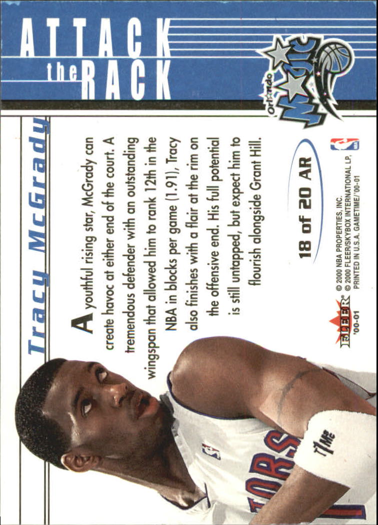 2000-01 Fleer Game Time Attack the Rack #AR18 Tracy McGrady back image
