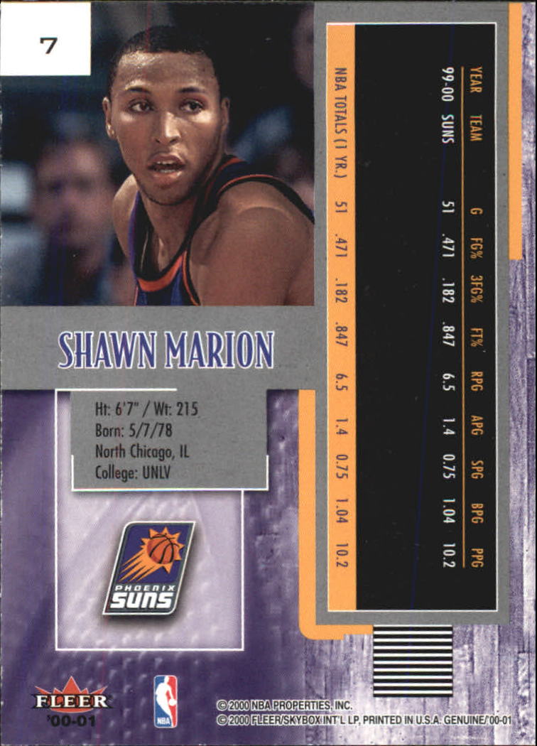 2000-01 Fleer Genuine #7 Shawn Marion back image