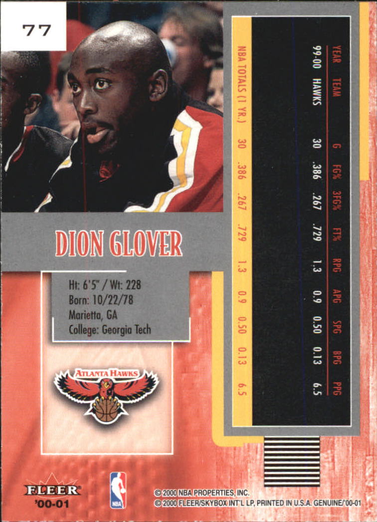 2000-01 Fleer Genuine #77 Dion Glover back image