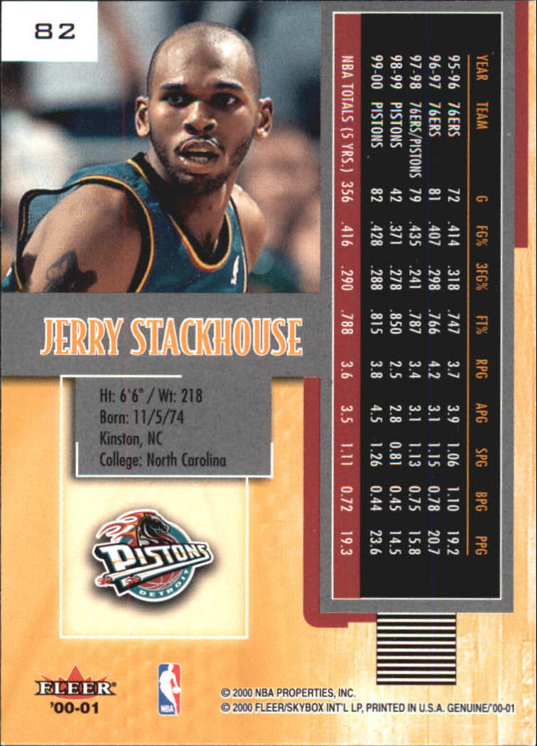 2000-01 Fleer Genuine #82 Jerry Stackhouse back image