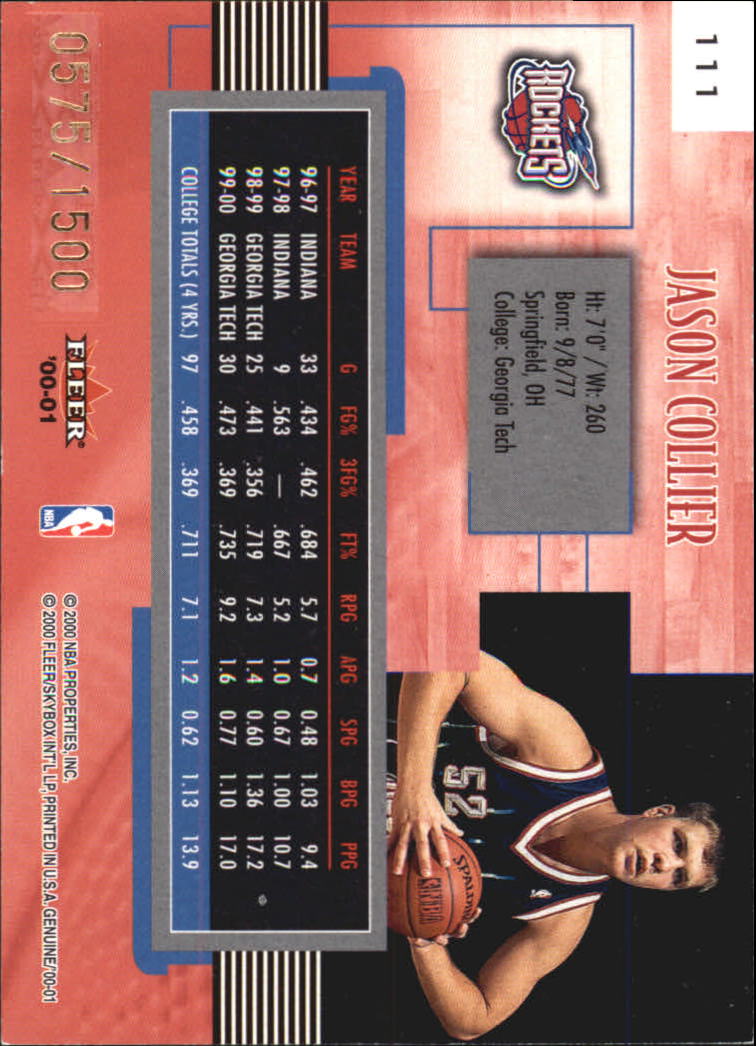 2000-01 Fleer Genuine #111 Jason Collier RC back image