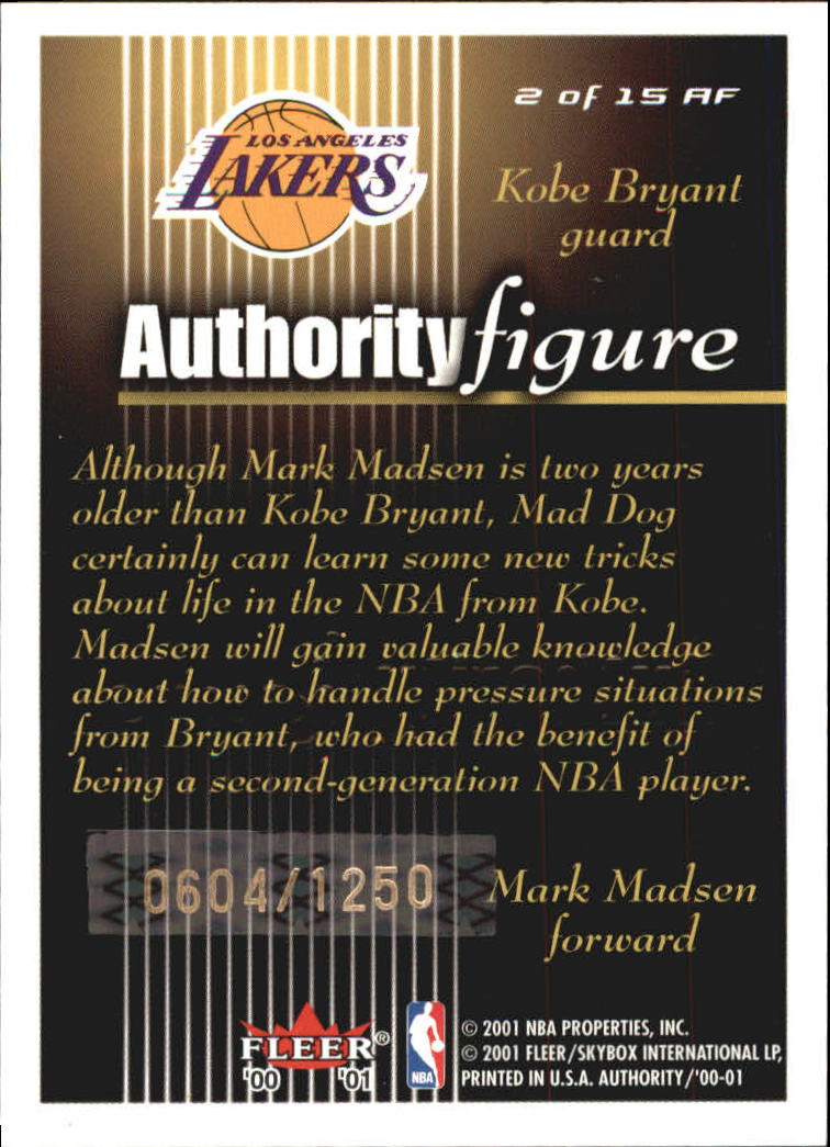 2000-01 Fleer Authority Figures #AF2 Mark Madsen/Kobe Bryant back image
