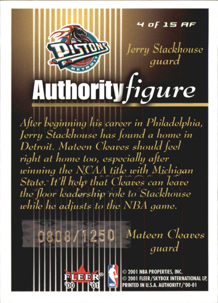 2000-01 Fleer Authority Figures #AF4 Mateen Cleaves/Jerry Stackhouse back image