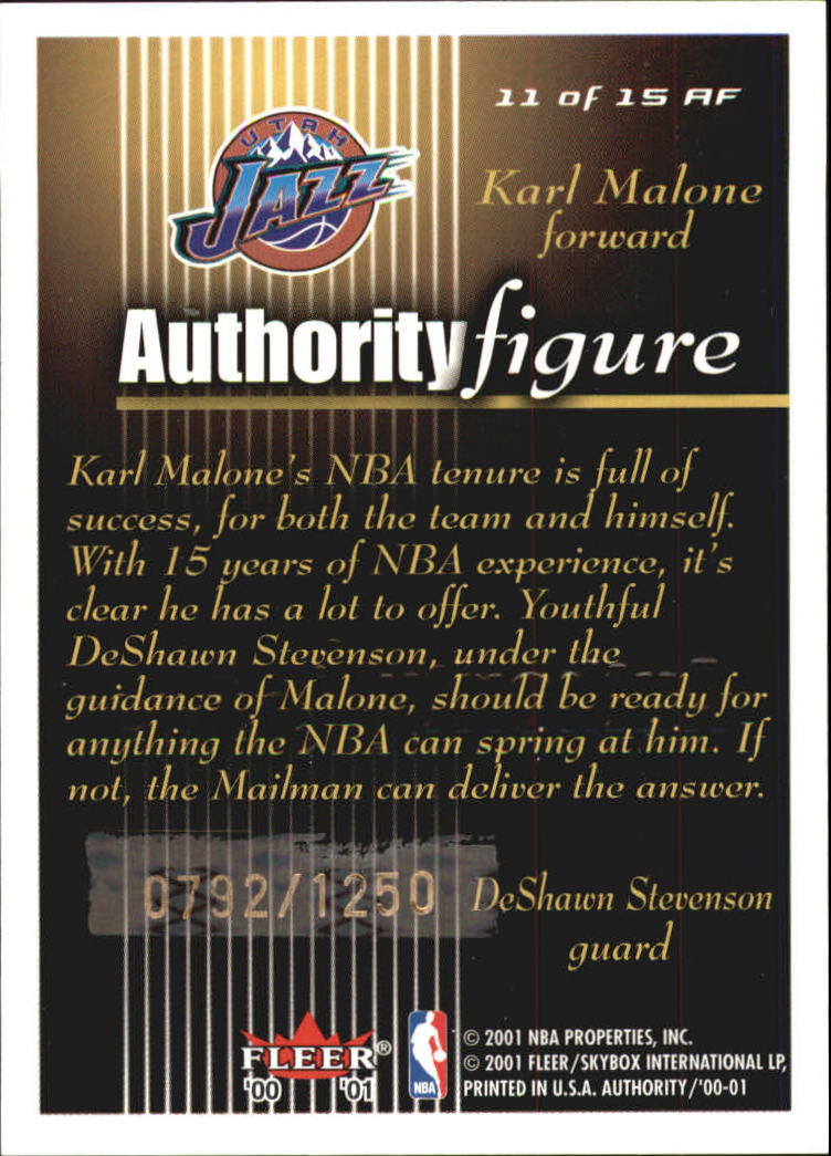 2000-01 Fleer Authority Figures #AF11 DeShawn Stevenson/Karl Malone back image
