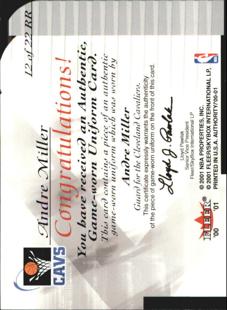 2000-01 Fleer Authority Rookie Reflections #RR12 Andre Miller back image