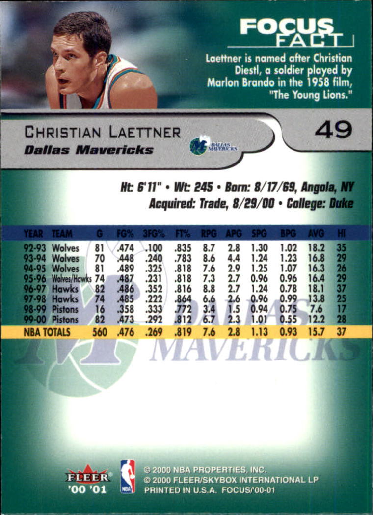 2000-01 Fleer Focus #49 Christian Laettner back image