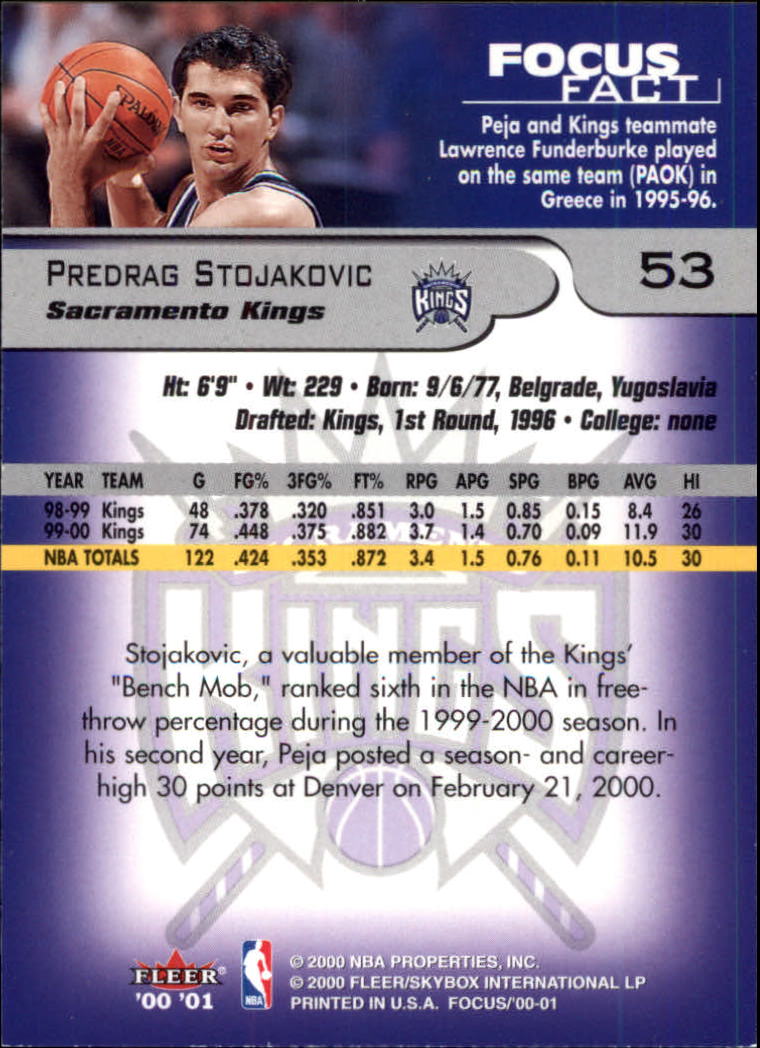 2000-01 Fleer Focus #53 Peja Stojakovic back image