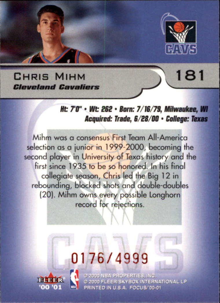 2000-01 Fleer Focus #181 Chris Mihm A RC back image