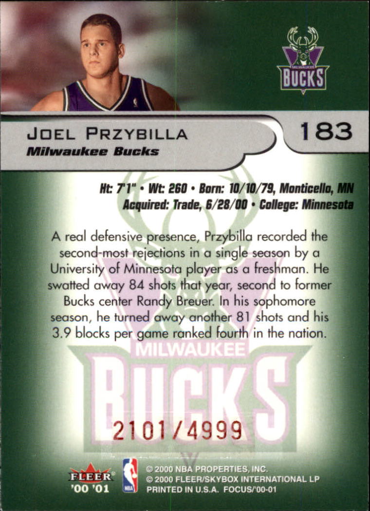 2000-01 Fleer Focus #183 Joel Przybilla A RC back image
