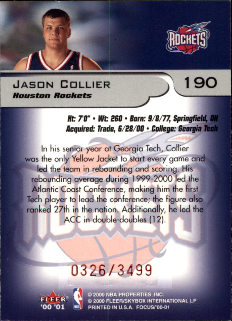 2000-01 Fleer Focus #190 Jason Collier B RC back image