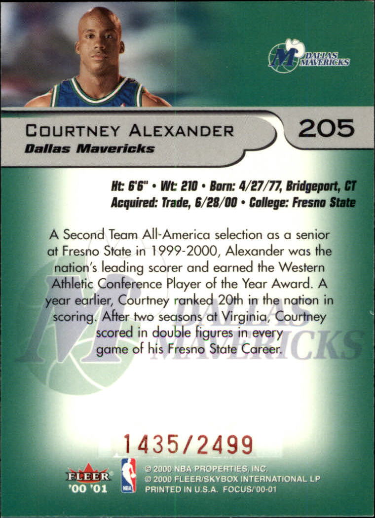2000-01 Fleer Focus #205 Courtney Alexander E RC back image