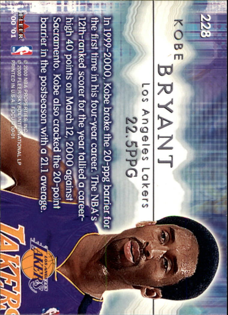 2000-01 Fleer Focus #228 Kobe Bryant 20 back image