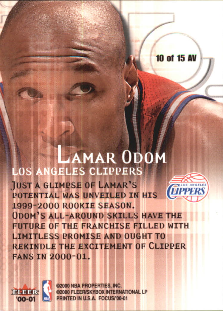 2000-01 Fleer Focus Arena Vision #AV10 Lamar Odom back image