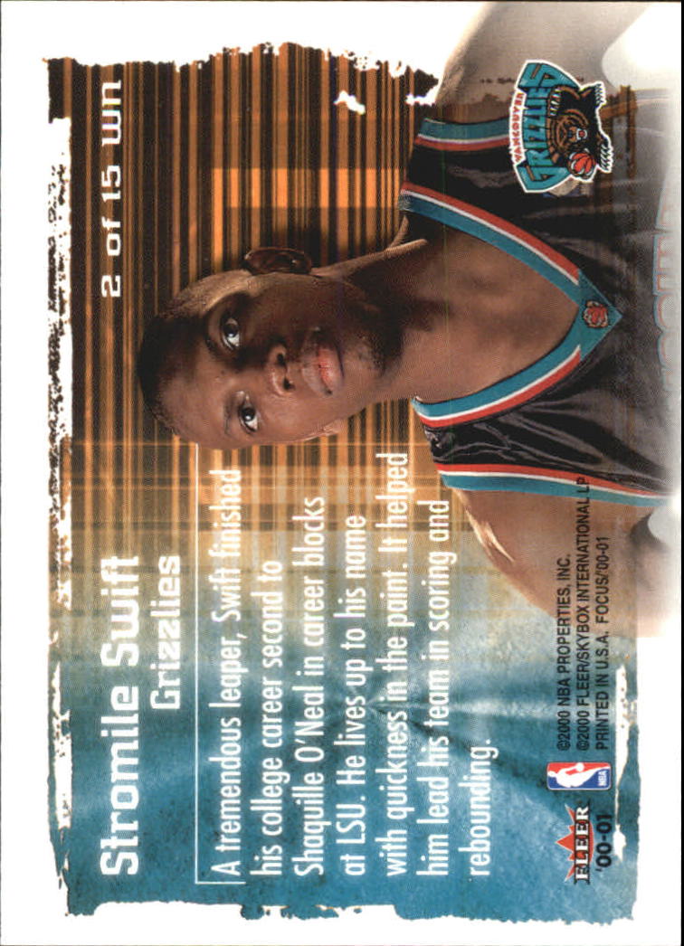 2000-01 Fleer Focus Welcome to the NBA #WN2 Stromile Swift back image