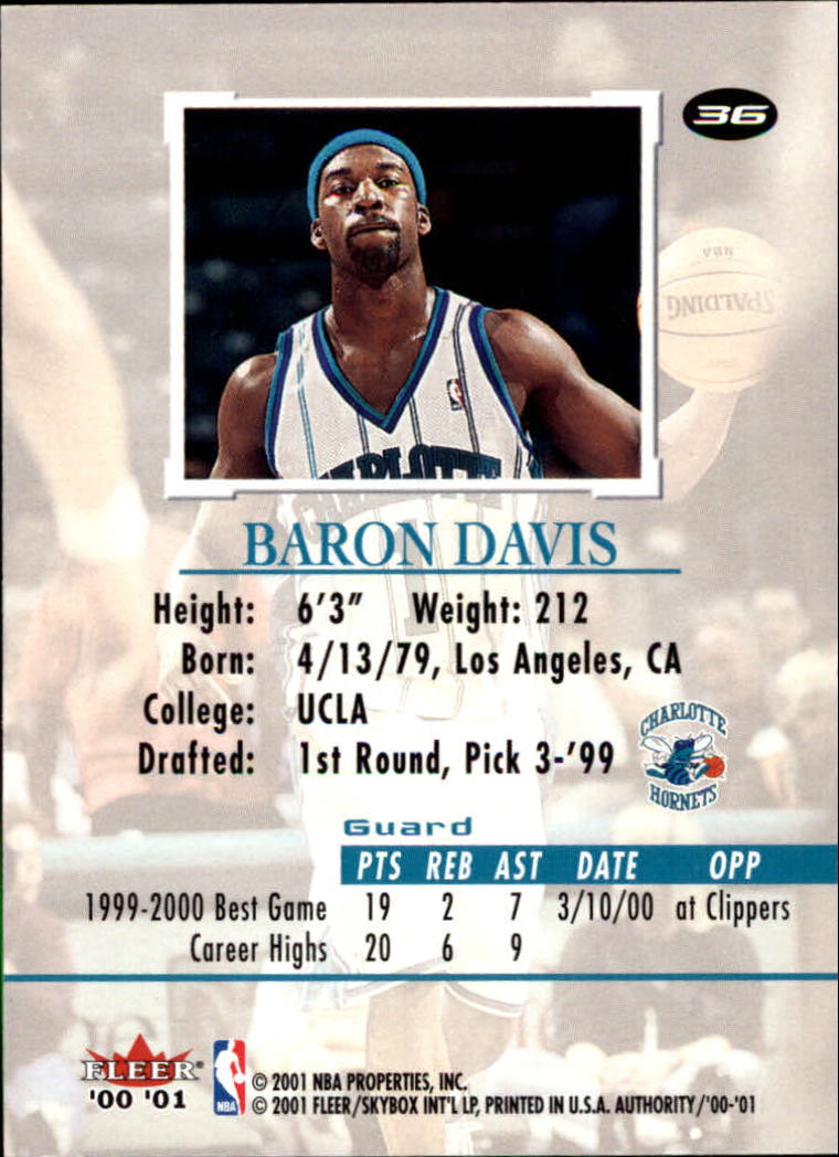 2000-01 Fleer Authority #36 Baron Davis back image