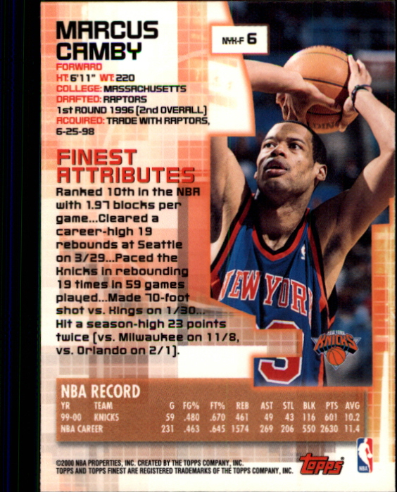 2000-01 Finest #6 Marcus Camby back image