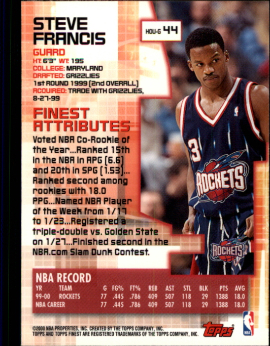 2000-01 Finest #44 Steve Francis back image