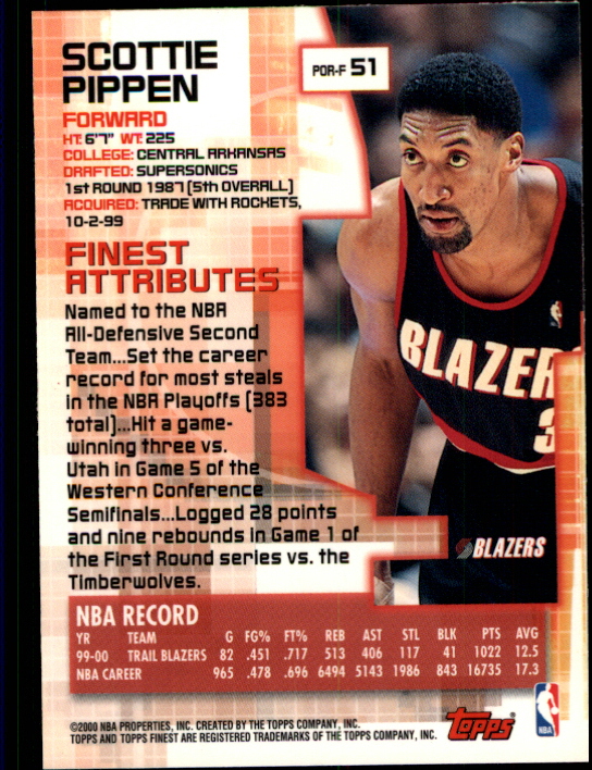 2000-01 Finest #51 Scottie Pippen back image