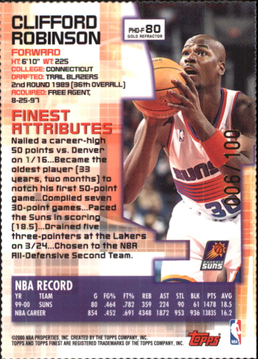 2000-01 Finest Gold Refractors #80 Clifford Robinson back image