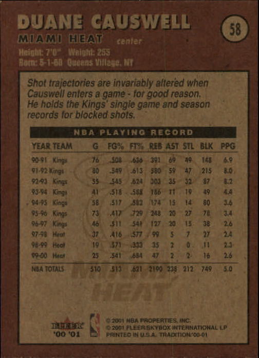 2000-01 Fleer #58 Duane Causwell back image