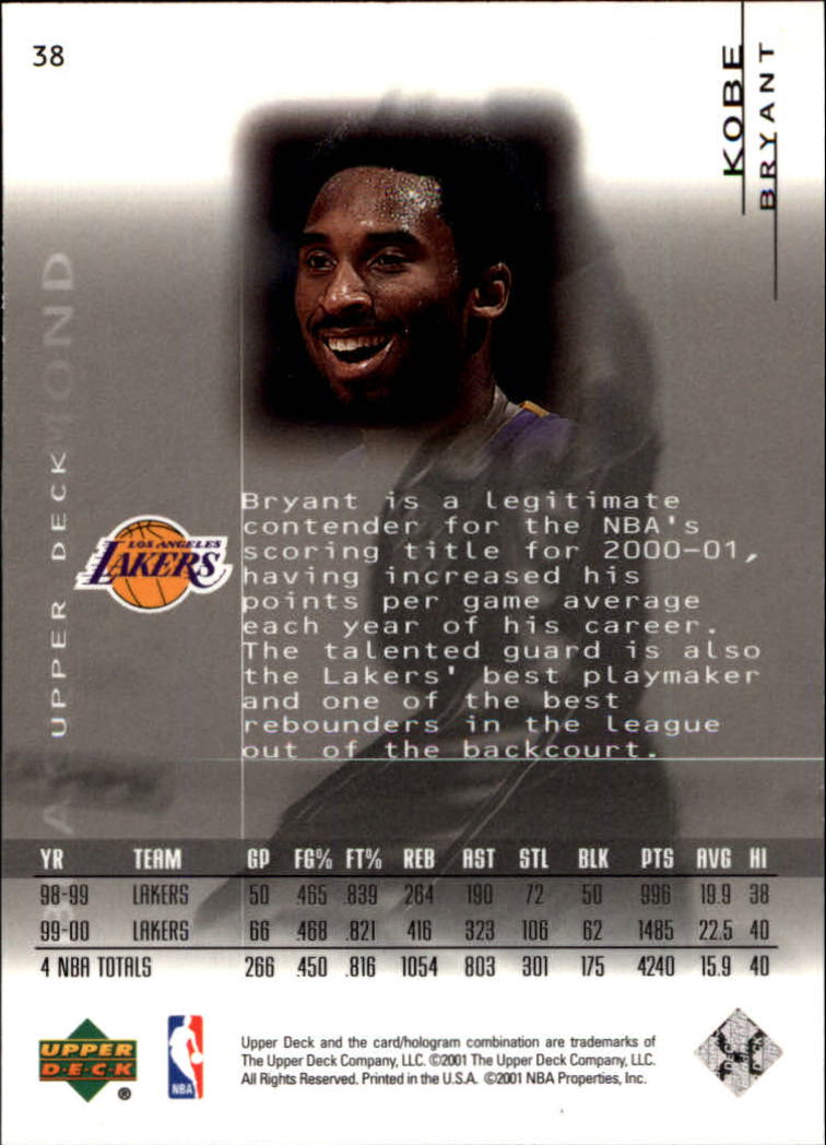 2000-01 Black Diamond #38 Kobe Bryant back image