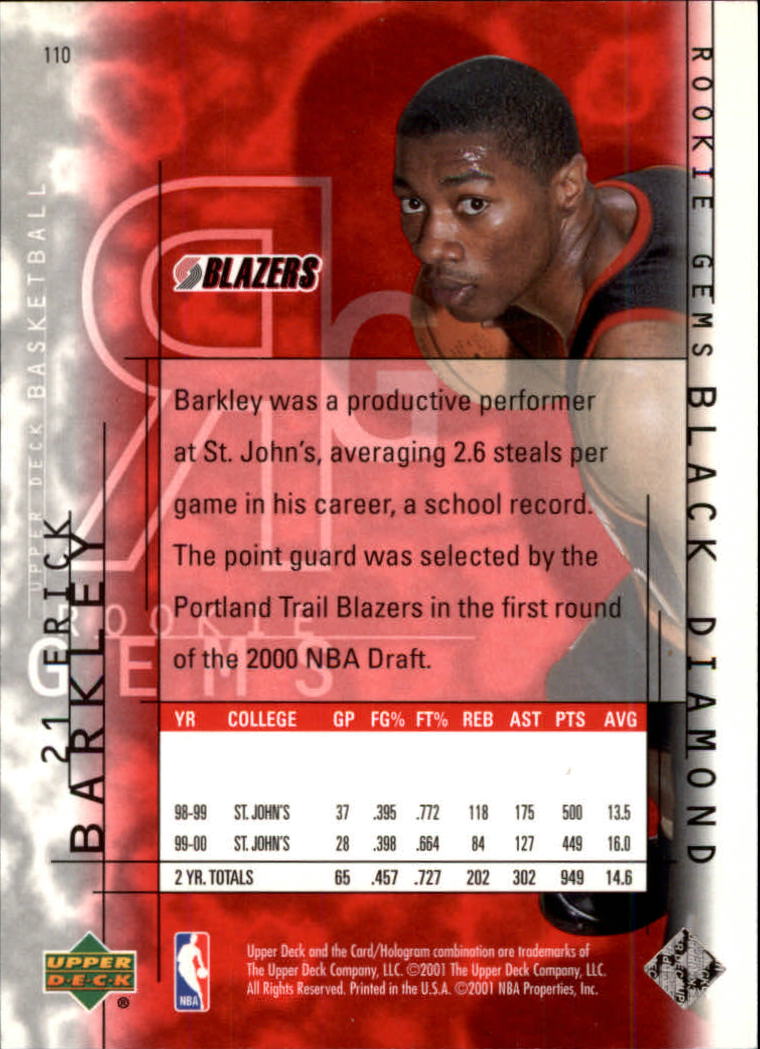 2000-01 Black Diamond #110 Erick Barkley RC back image