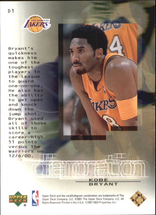 2000-01 Black Diamond Diamonation #D1 Kobe Bryant back image