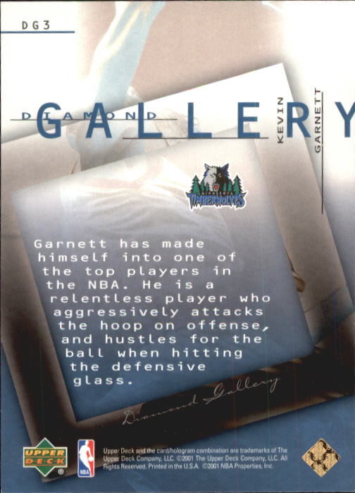 2000-01 Black Diamond Gallery #DG3 Kevin Garnett back image