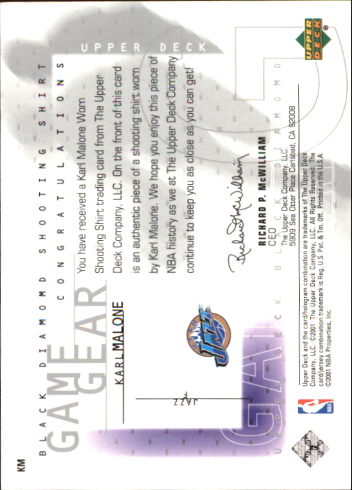 2000-01 Black Diamond Game Gear #KM Karl Malone back image