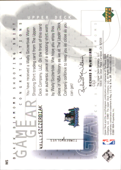 2000-01 Black Diamond Game Gear #WS Wally Szczerbiak back image