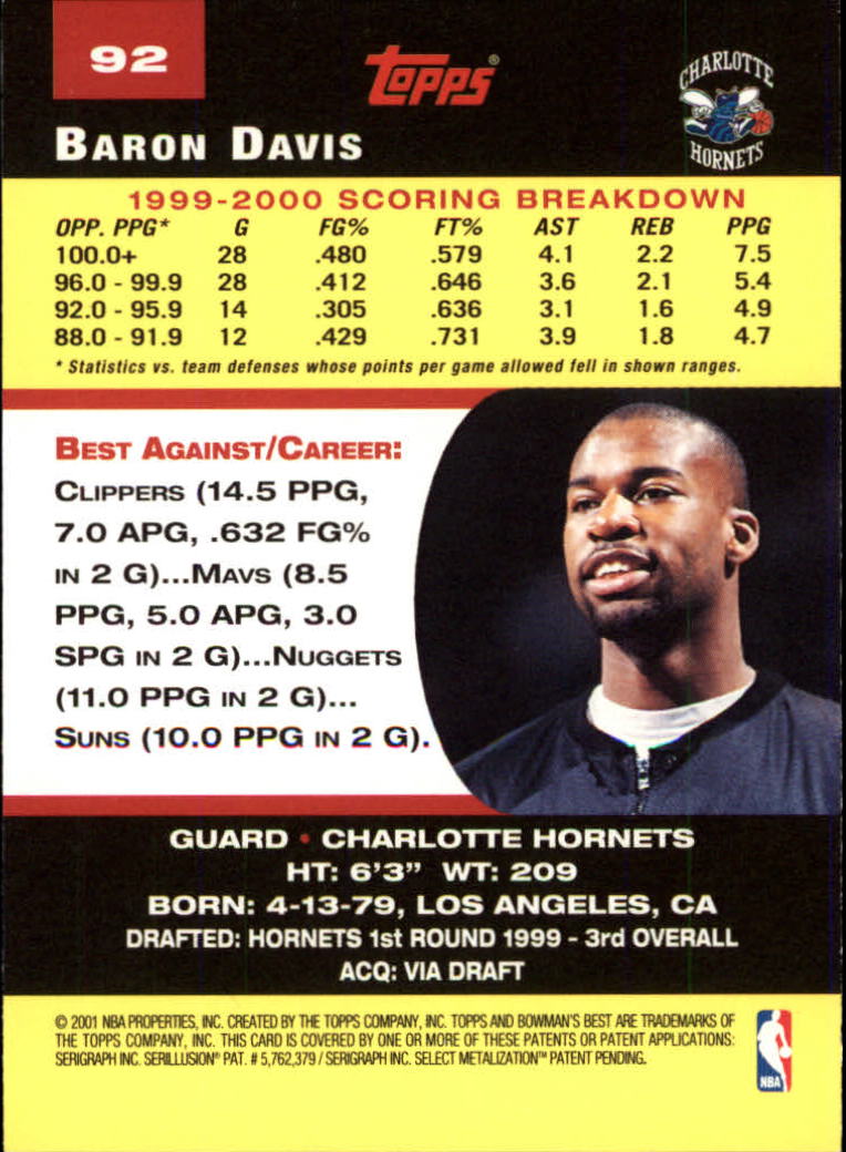 2000-01 Bowman's Best #92 Baron Davis back image
