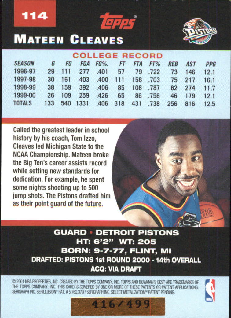 2000-01 Bowman's Best #114A Mateen Cleaves RC back image