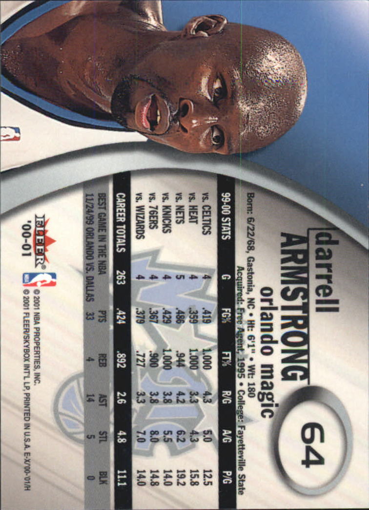 2000-01 E-X #64 Darrell Armstrong back image