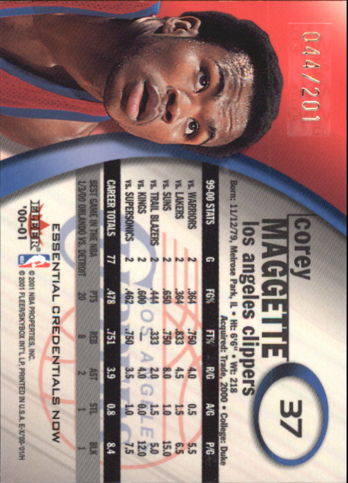 2000-01 E-X Essential Credentials #37 Corey Maggette back image