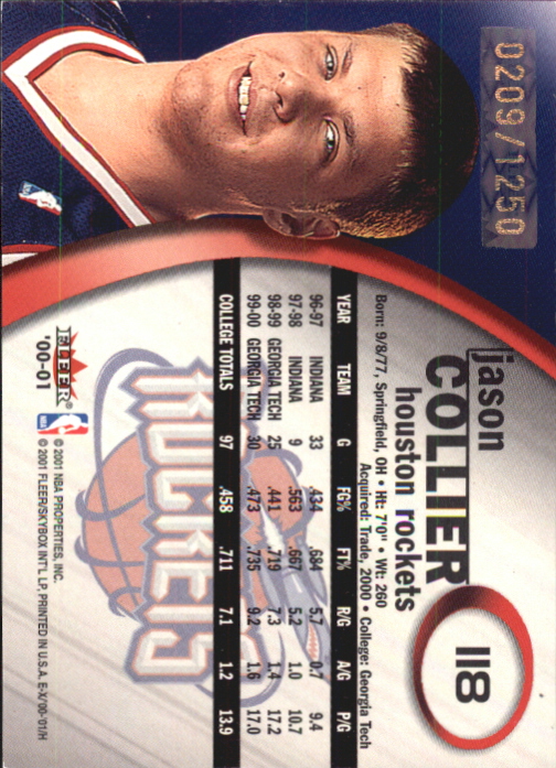2000-01 E-X Rookie Memorabilia #118 Jason Collier AU/250 back image