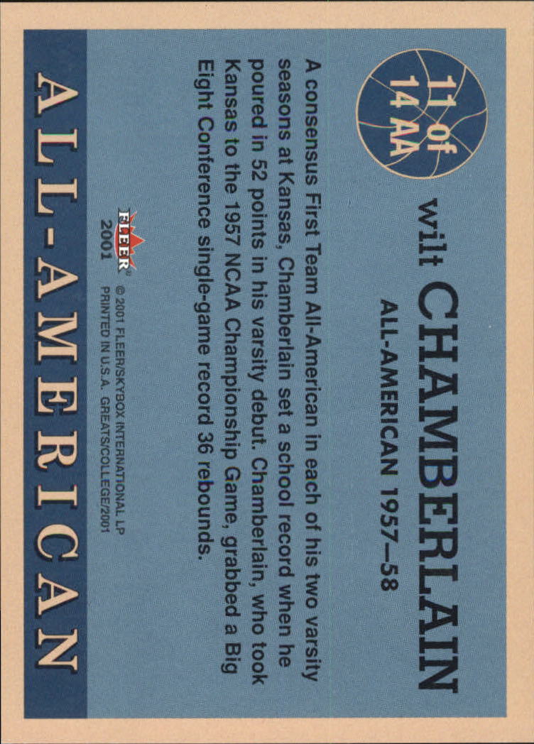 2001 Greats of the Game All-American Collection #11 Wilt Chamberlain back image