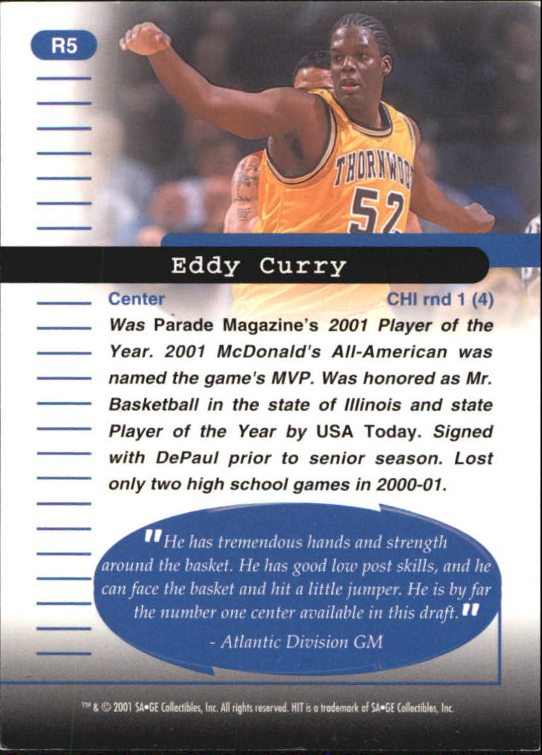 2001 SAGE HIT Rarefied Gold #R5 Eddy Curry back image
