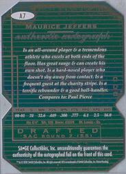 2001 SAGE HIT Autographs Rare Cut #A7 Maurice Jeffers back image