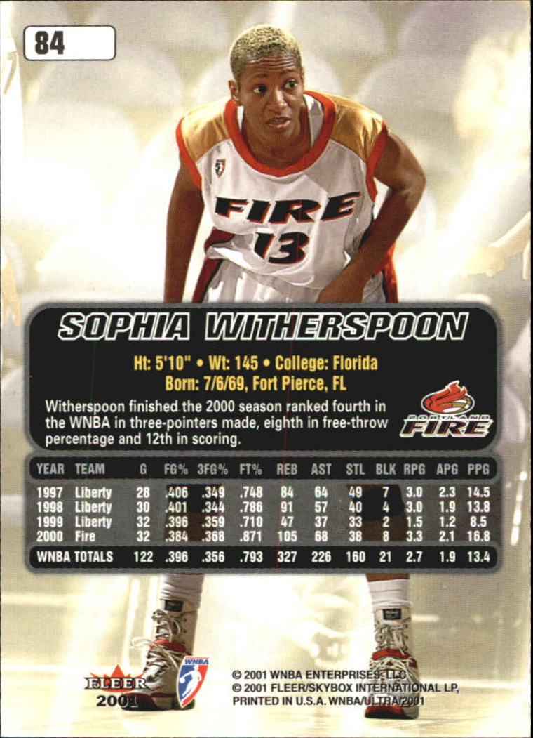 2001 Ultra WNBA #84 Sophia Witherspoon back image
