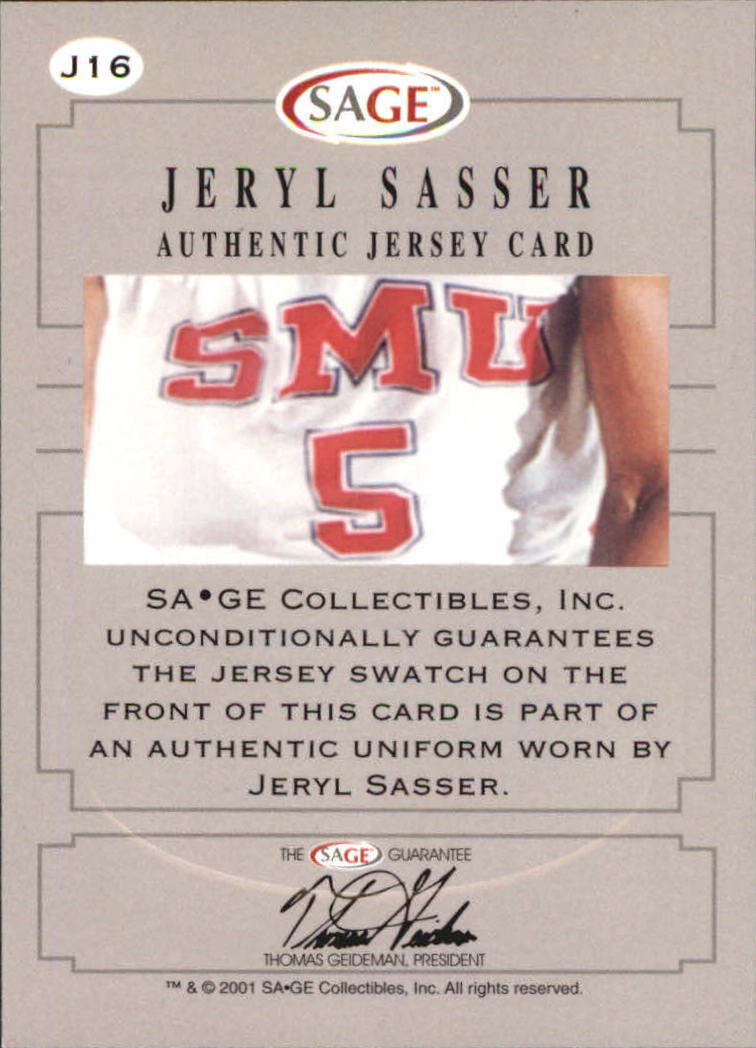 2001 SAGE Authentic Jerseys Red #J16 Jeryl Sasser back image