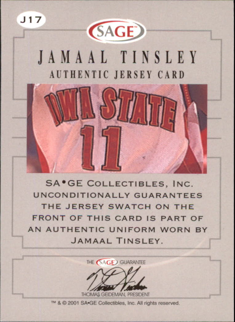 2001 SAGE Authentic Jerseys Red #J17 Jamaal Tinsley back image
