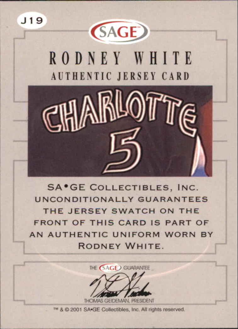 2001 SAGE Authentic Jerseys Red #J19 Rodney White back image