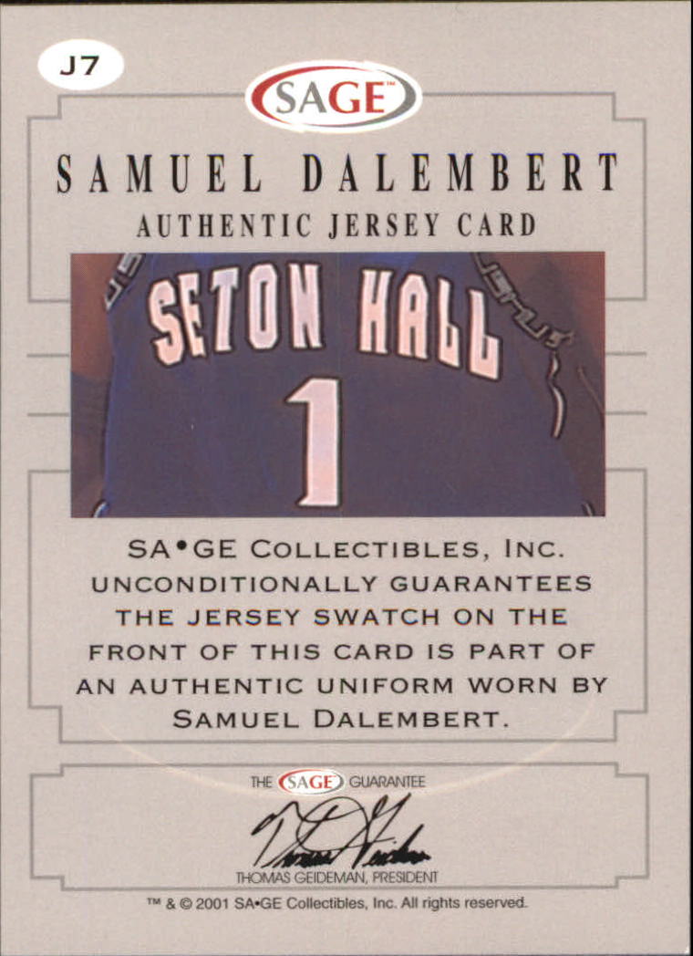 2001 SAGE Authentic Jerseys Bronze #J7 Samuel Dalembert back image