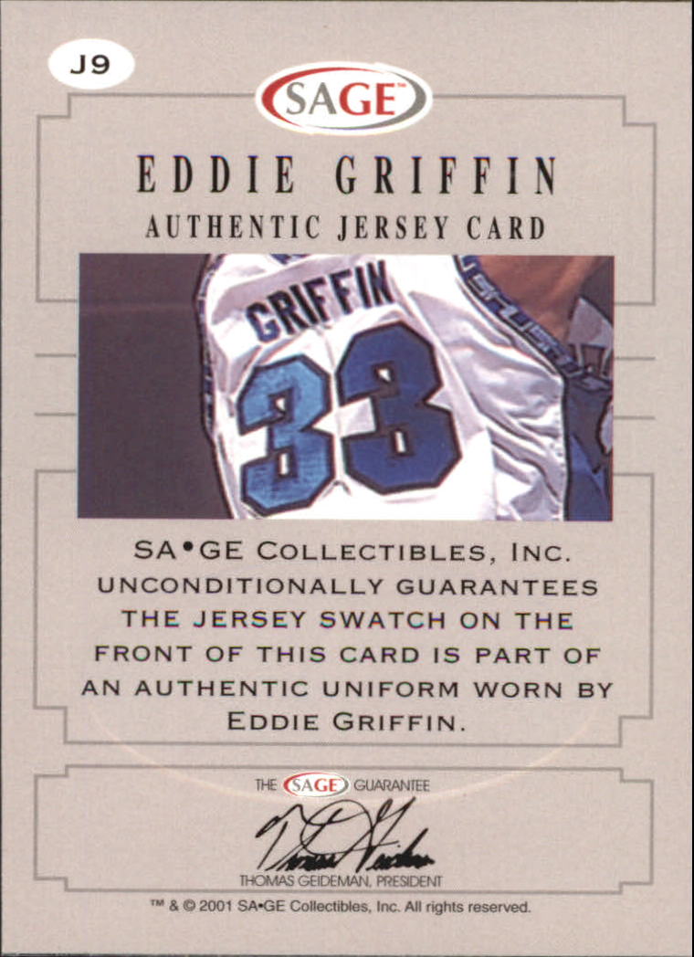 2001 SAGE Authentic Jerseys Bronze #J9 Eddie Griffin back image