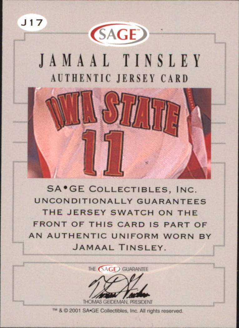 2001 SAGE Authentic Jerseys Bronze #J17 Jamaal Tinsley back image