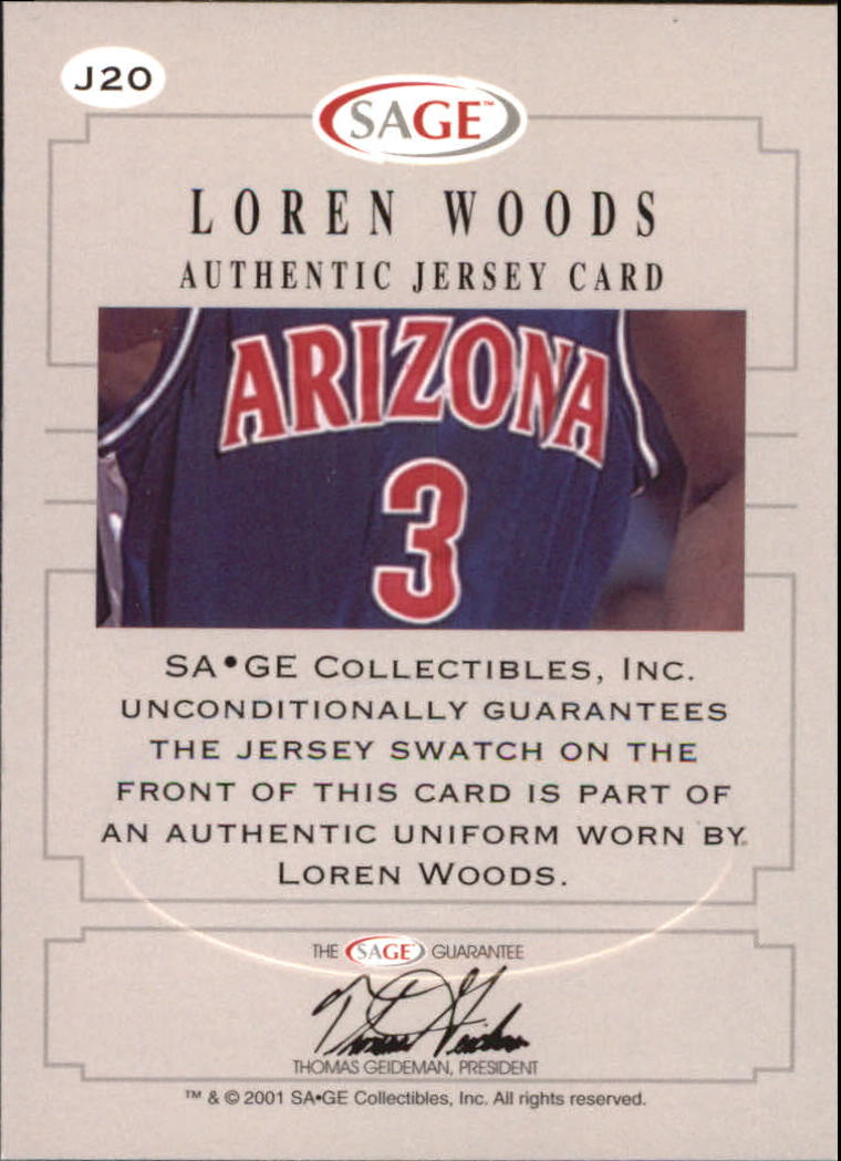 2001 SAGE Authentic Jerseys Bronze #J20 Loren Woods back image