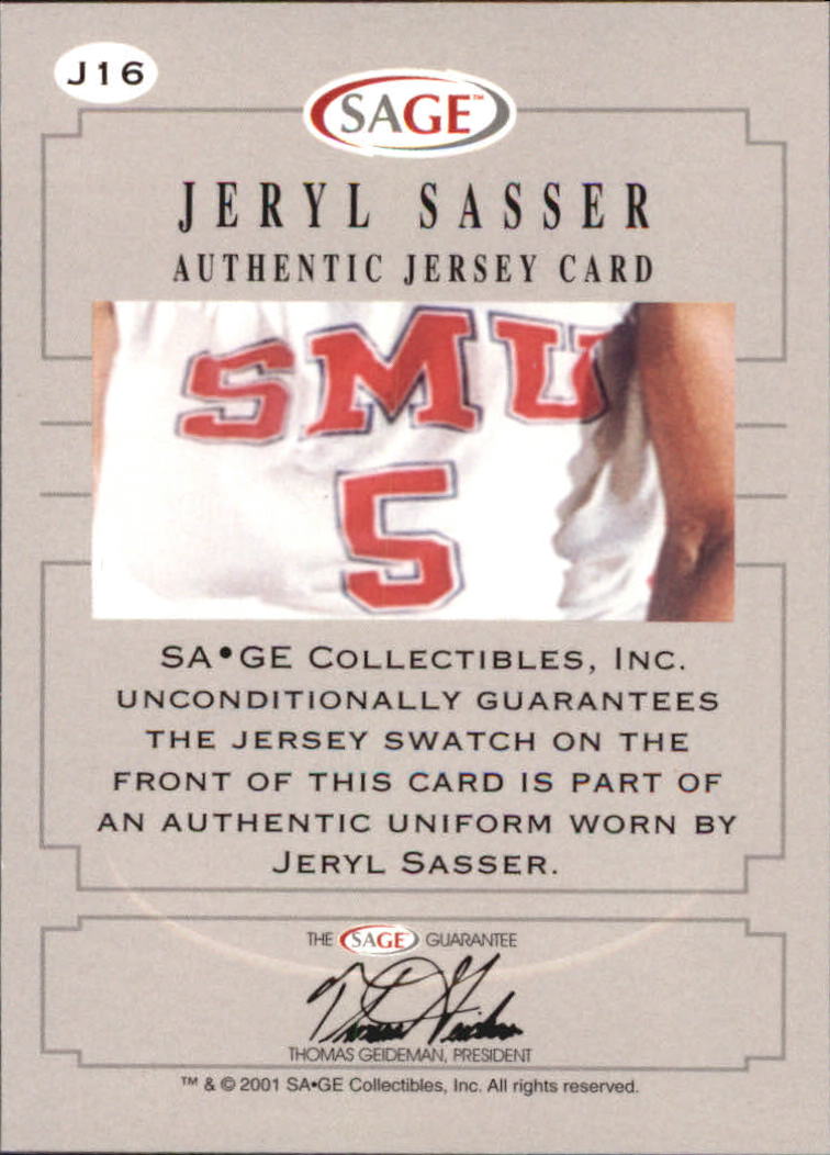 2001 SAGE Authentic Jerseys Silver #J16 Jeryl Sasser back image